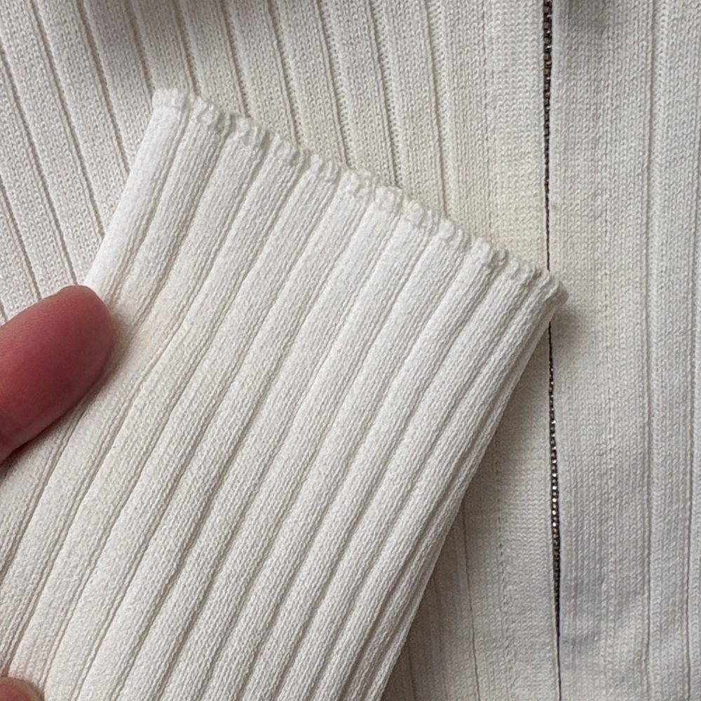White Ribbed Zip-Up Sweater - Picture 4 of 5